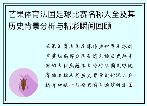 芒果体育法国足球比赛名称大全及其历史背景分析与精彩瞬间回顾